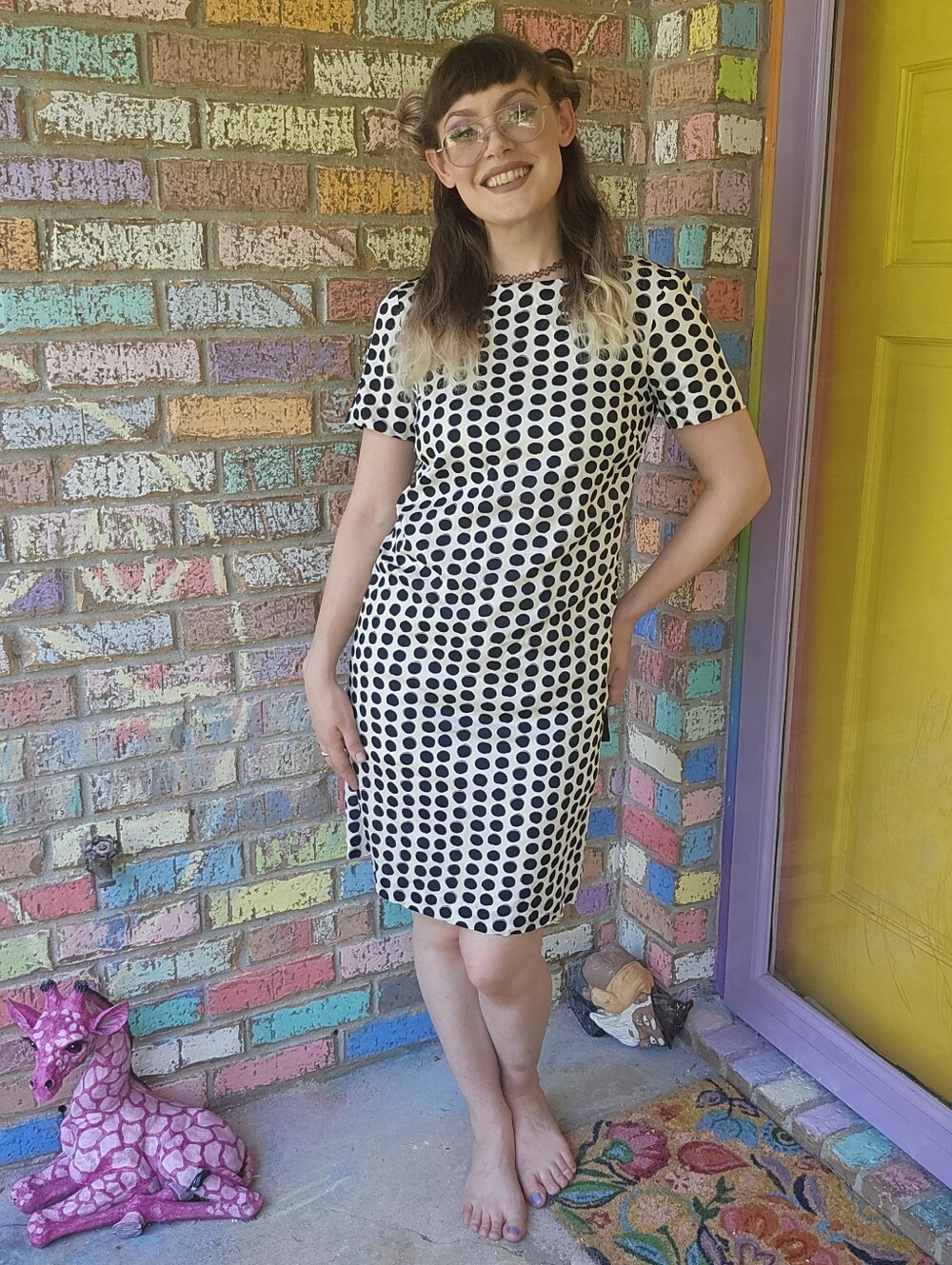 St. John Silk Black & White Polka Dot Shift Dress